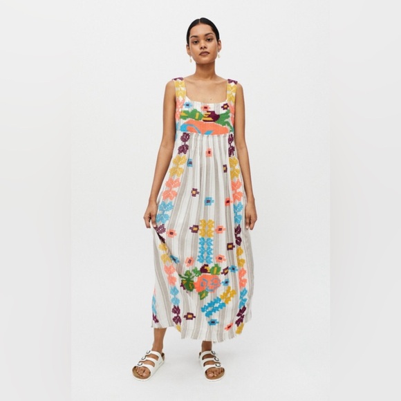 Urban Outfitters Multicolor Embroidered lined Maxi sundress size L side zip - Picture 11 of 12